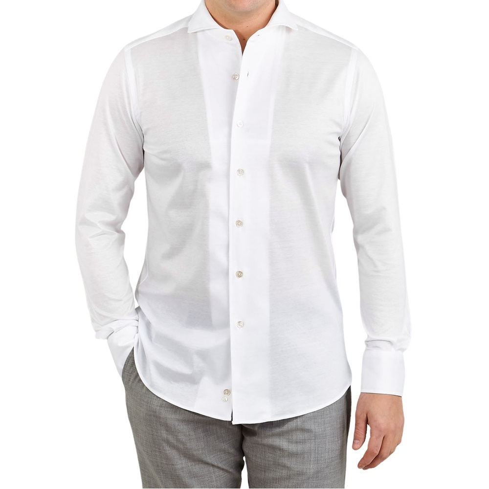 Canali White Cotton Jersey Casual Shirt